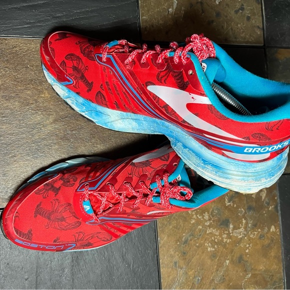 Brooks Launch Boston Run 2015 Red & Turquoise Lobster Athletic Shoes M8.5 W10.5 - Picture 2 of 11